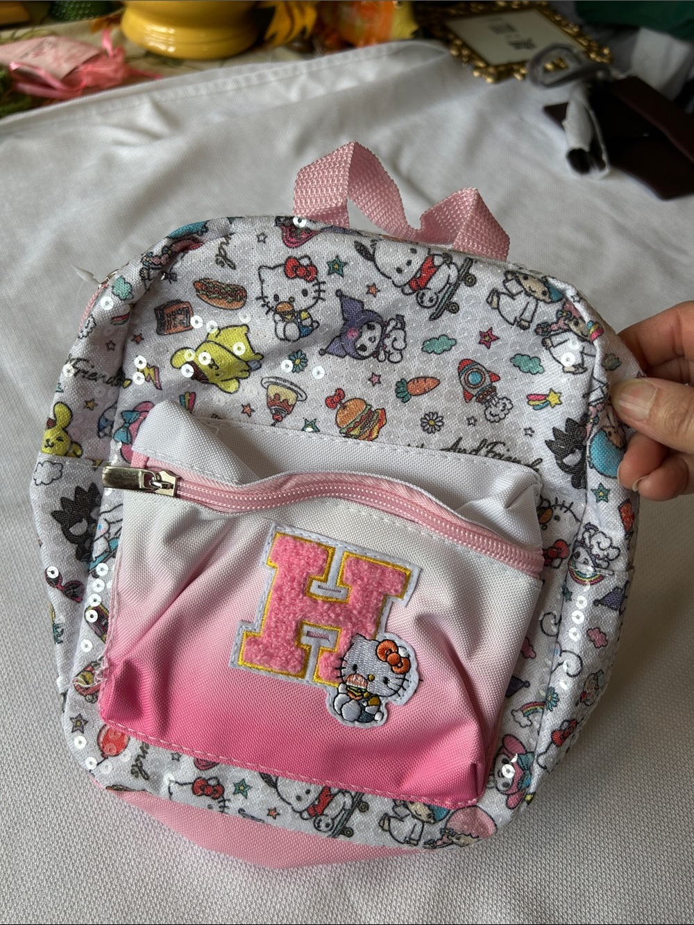 Hello Kitty Pink White Ombre Kids Backpack with H Patch